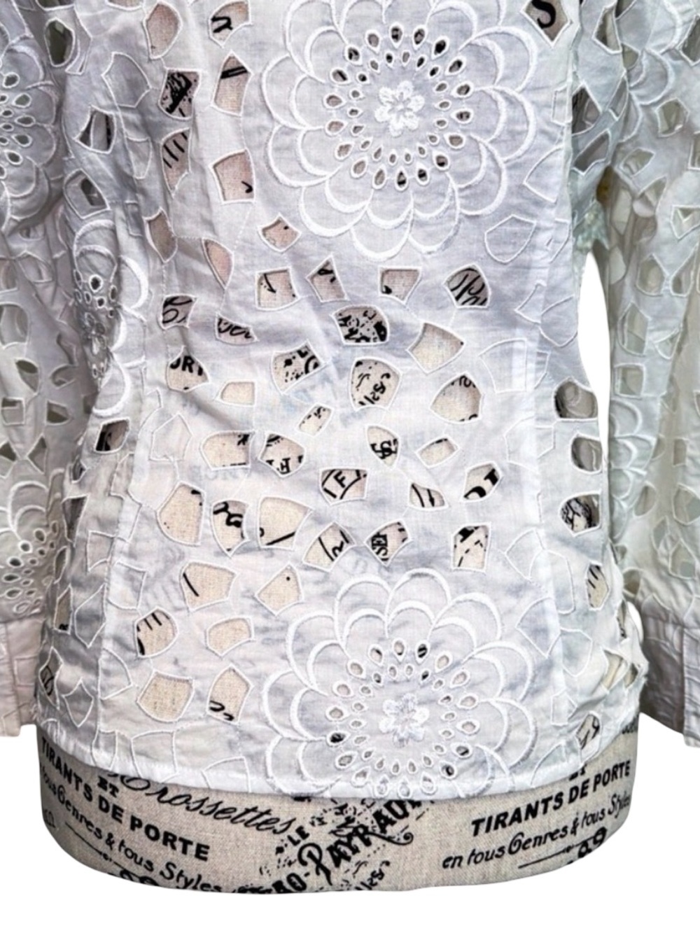 Samuel Dong Ivory Cutwork Floral Zip-Front Jacket | Women’s Small - Picture 11 of 13